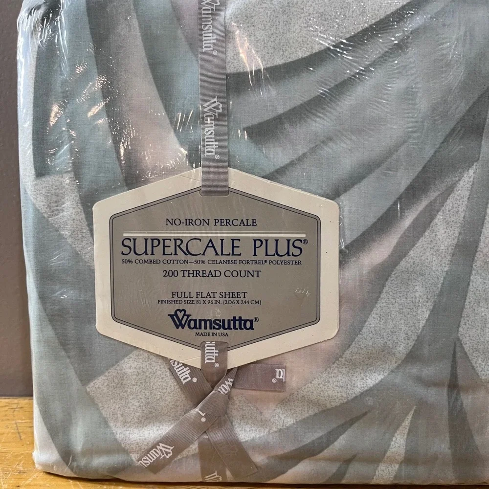 Vtg Wamsutta Supercale Plus Lanai Grey Full Flat Sheet Tropical Palm 80s 90s NEW